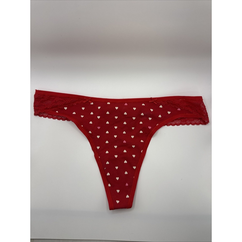NWT BODY BY VICTORIA'S SECRET L RED HEART POLKA DOT SMOOTH RARE THONG PANTIES